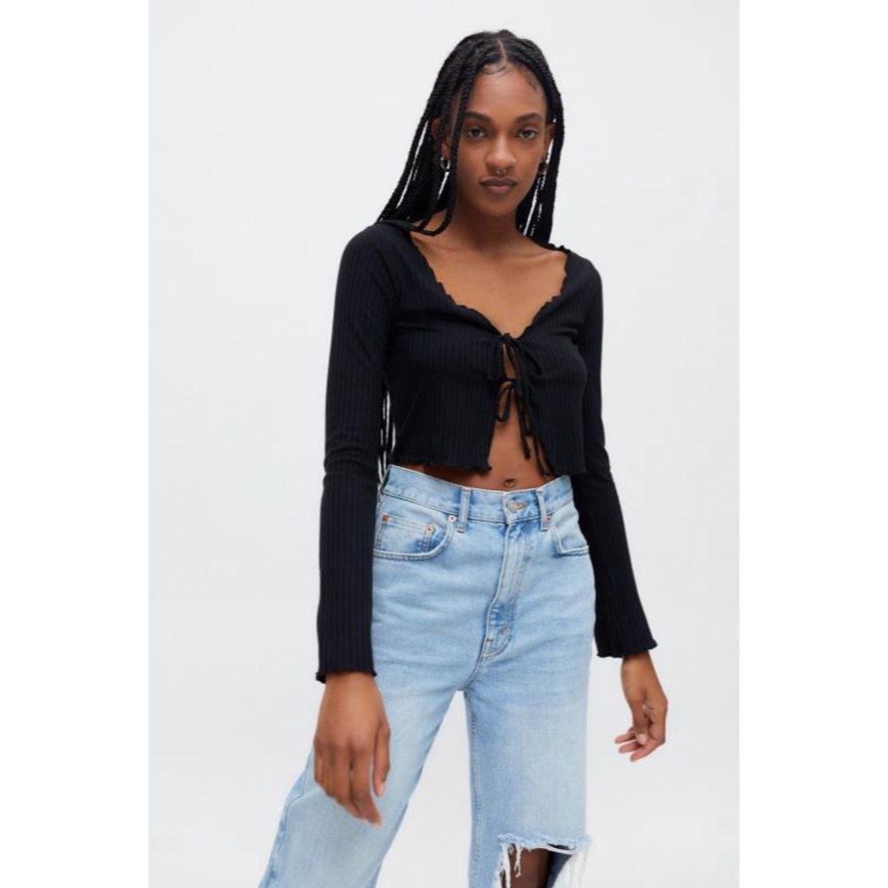 urban outfitters nwt cropped flyaway tie front black cardigan